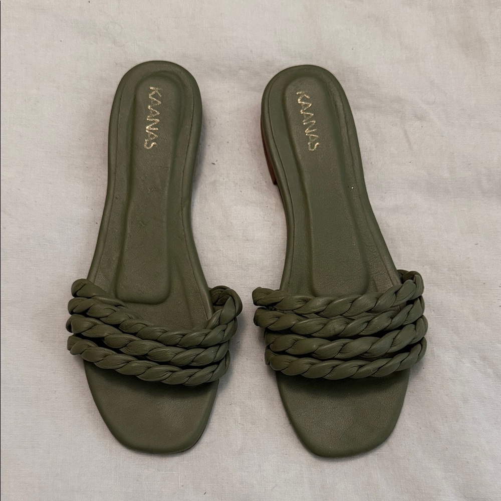 Kaanas Olive Braided Slide Sandals